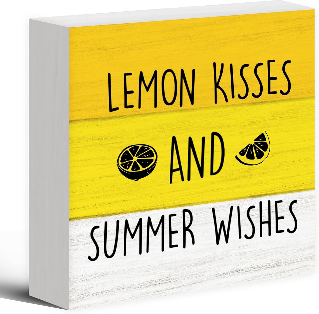 Summer Lemon Wood Box Sign Desk Decor, Summer Lemon Welcome Yellow Lemons Kisses and Summer Wishes Wooden Block Sign Decorations